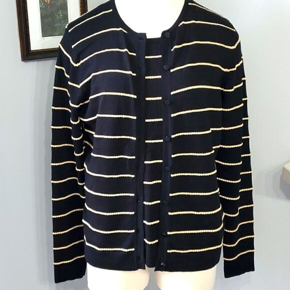 AUGUST SIlk sweater set, tank and button up. Size large. Black with gold strip. - Picture 1 of 10